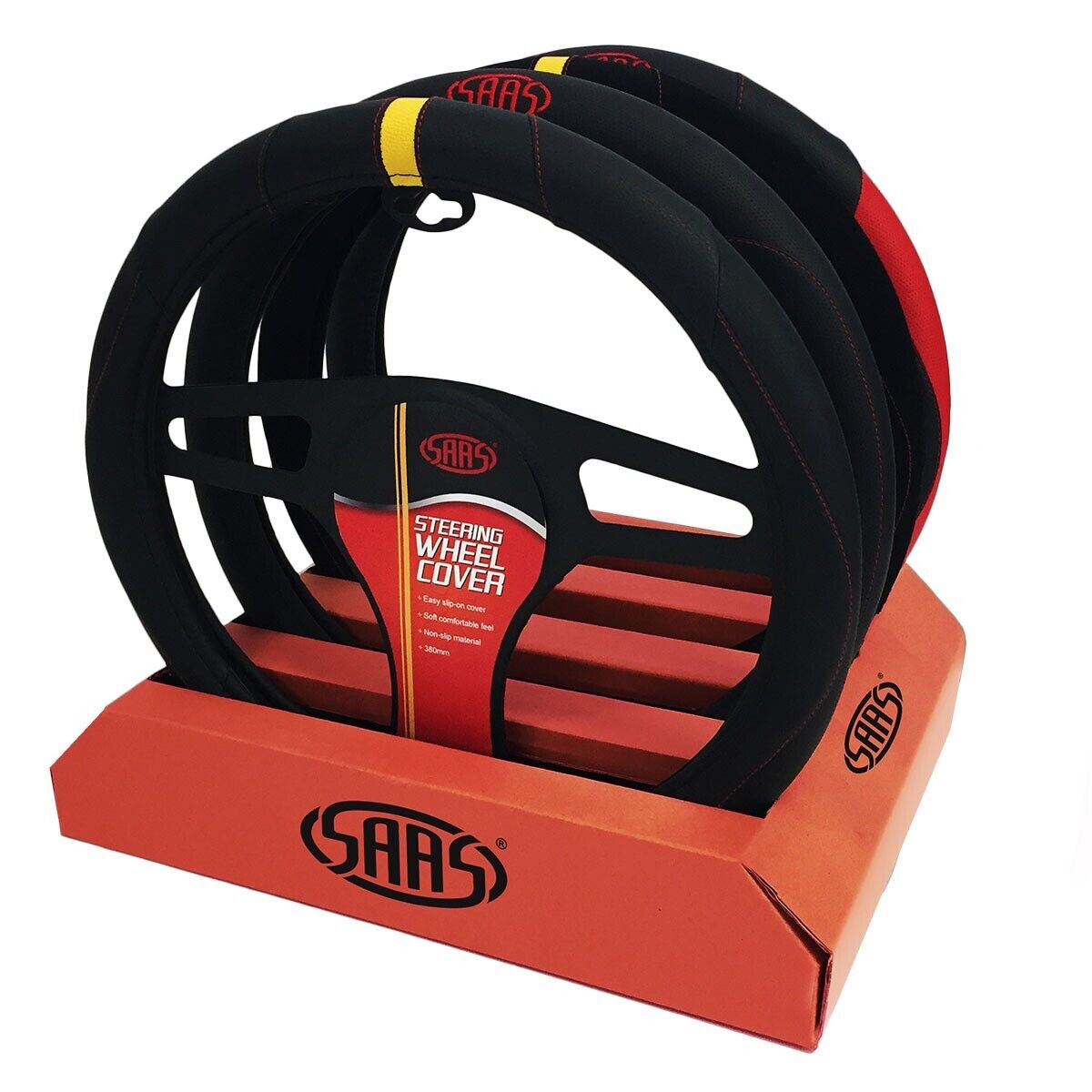 SAAS Steering Wheel Cover Black Poly With Bottom  Logo 380mm