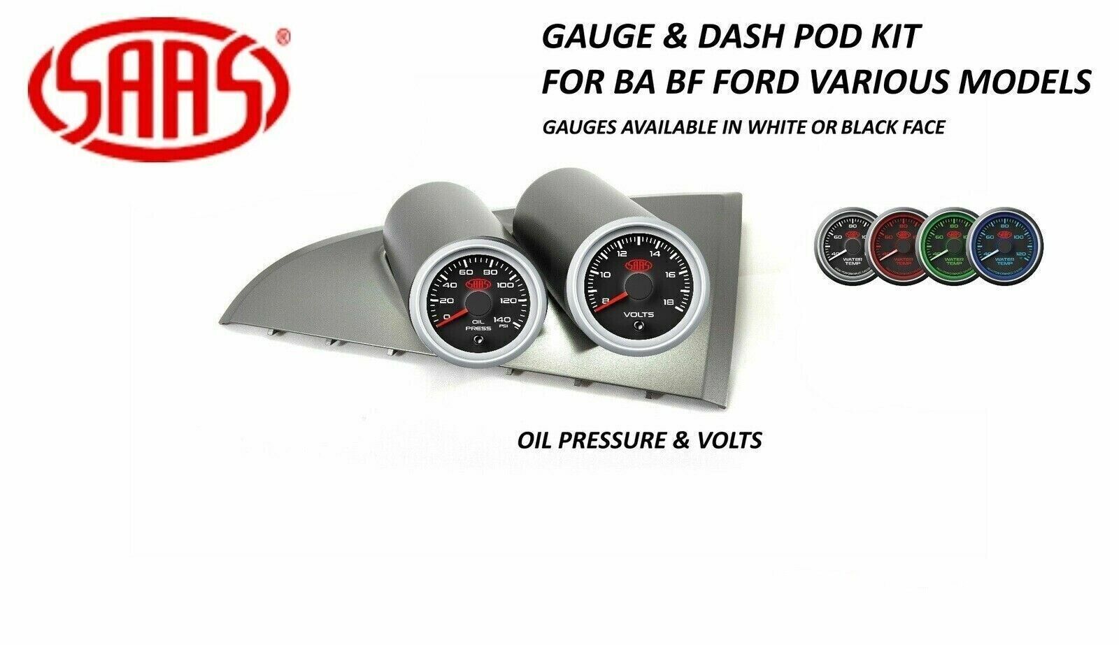 SAAS Gauge Dash Pod Volts & Oil Pressure Gauges for BA BF Falcon XR6 XR8 GT F6