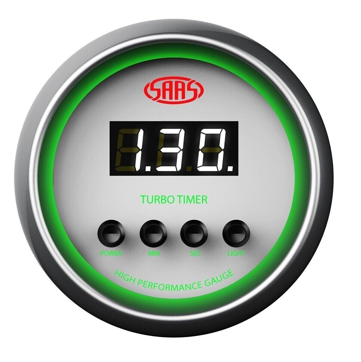 SAAS Performance Turbo Timer 52mm 2in Digital Gauge White Face 4 Colour