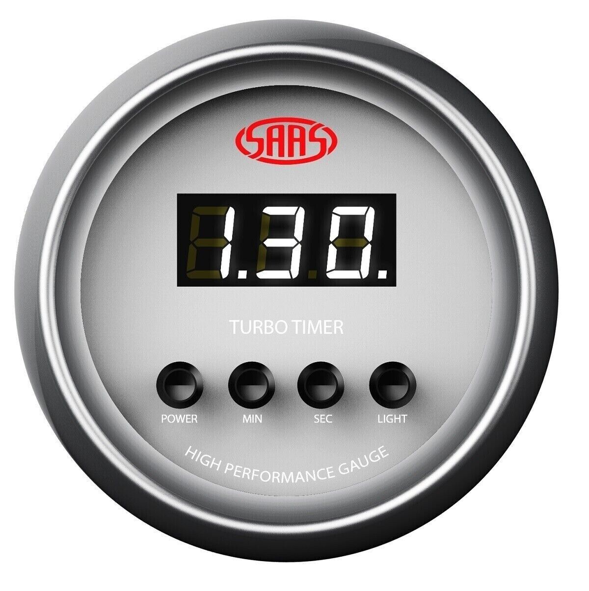 SAAS Genuine Turbo Timer 52mm 2in Digital Gauge White Face 4 Colour