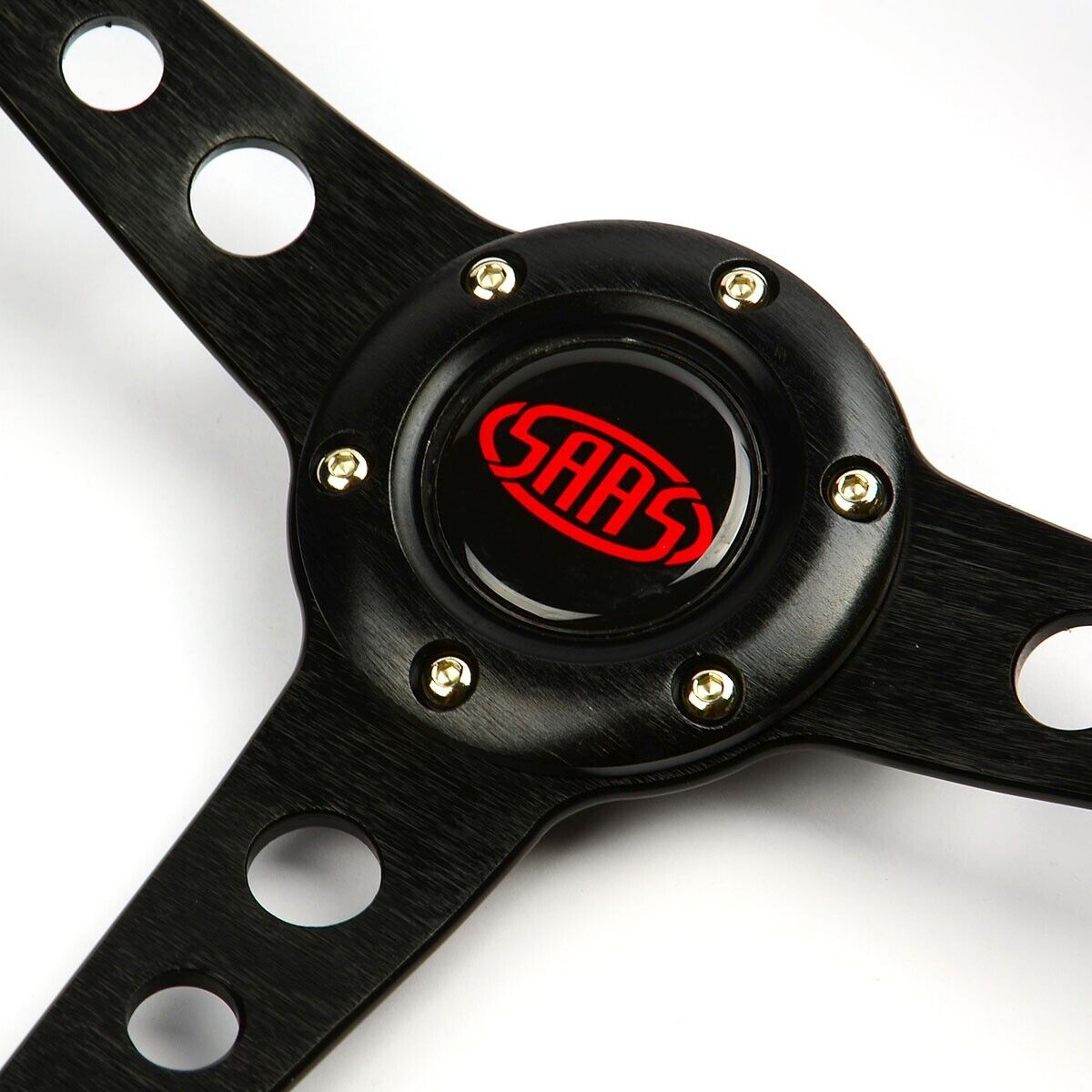 SAAS Steering Wheel Leather 350mm ADR Retro Black Spoke