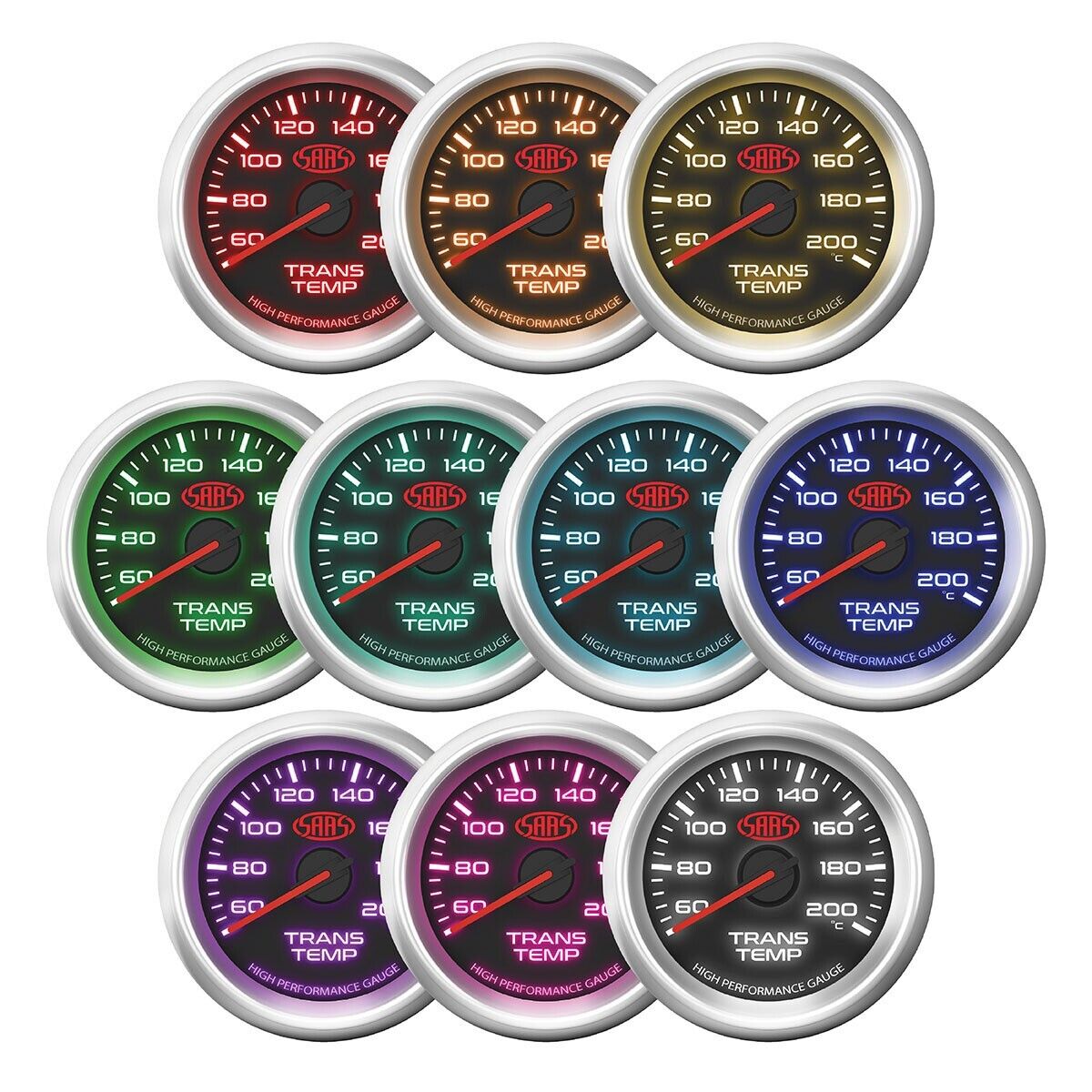 SAAS Trans Temp Gauge 60°-200° 52mm Black Muscle Series 3