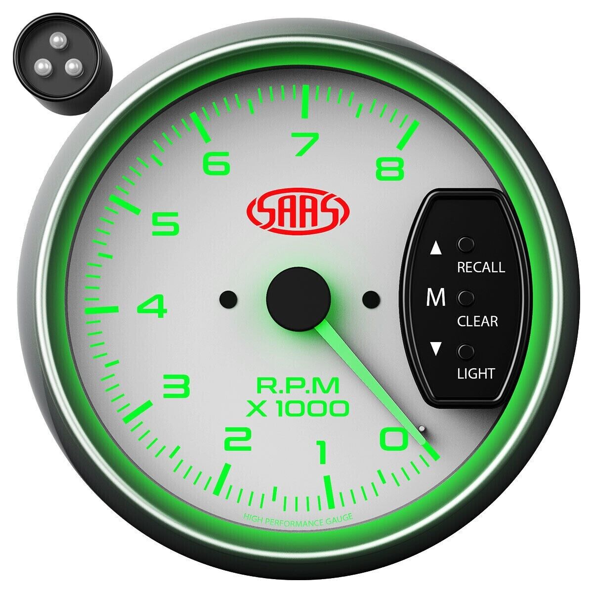 SAAS SG-TAC334W Tacho Gauge Electric White Face 95mm Multi 4 Colour Tachometer