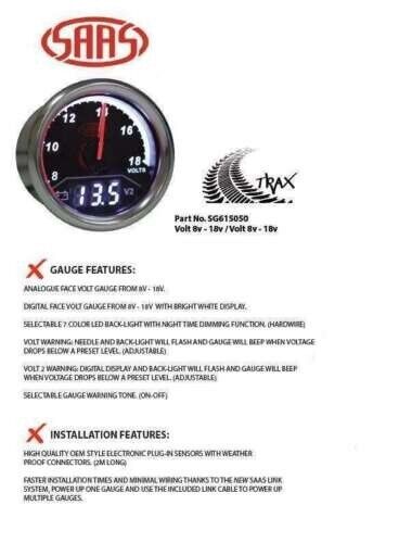 SAAS Gauge Dash Trax Diesel Boost EGT/Pyro Dual Volts for Nissan Patrol GU Y61