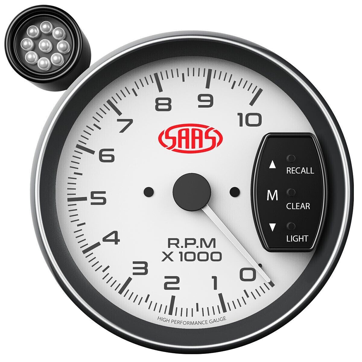 SAAS SG-TAC5W 5 Inch Monster Tacho Tachometer Gauge Shift Light White