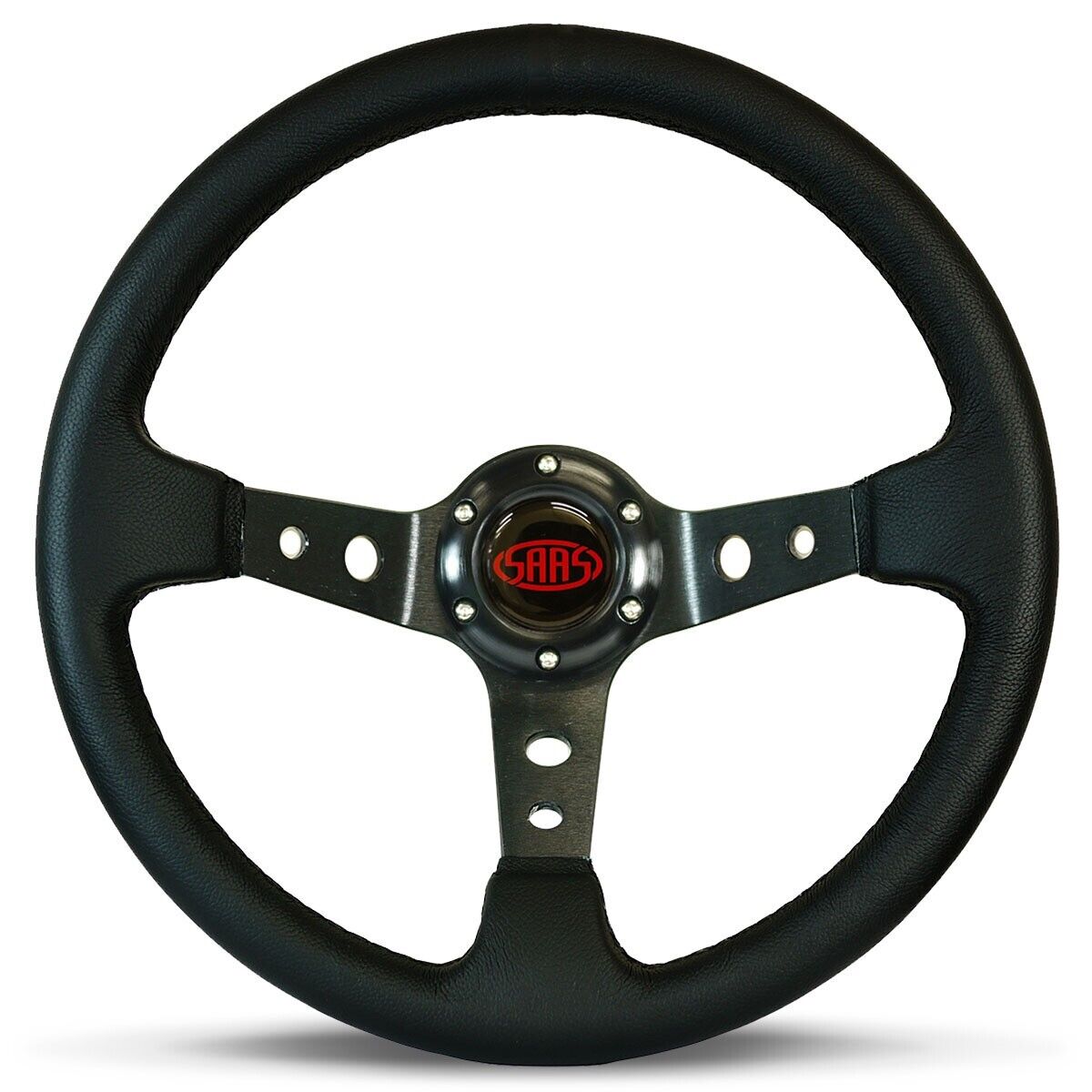 SAAS Steering Wheel Leather 14" ADR GT Deep Dish Black With Holes