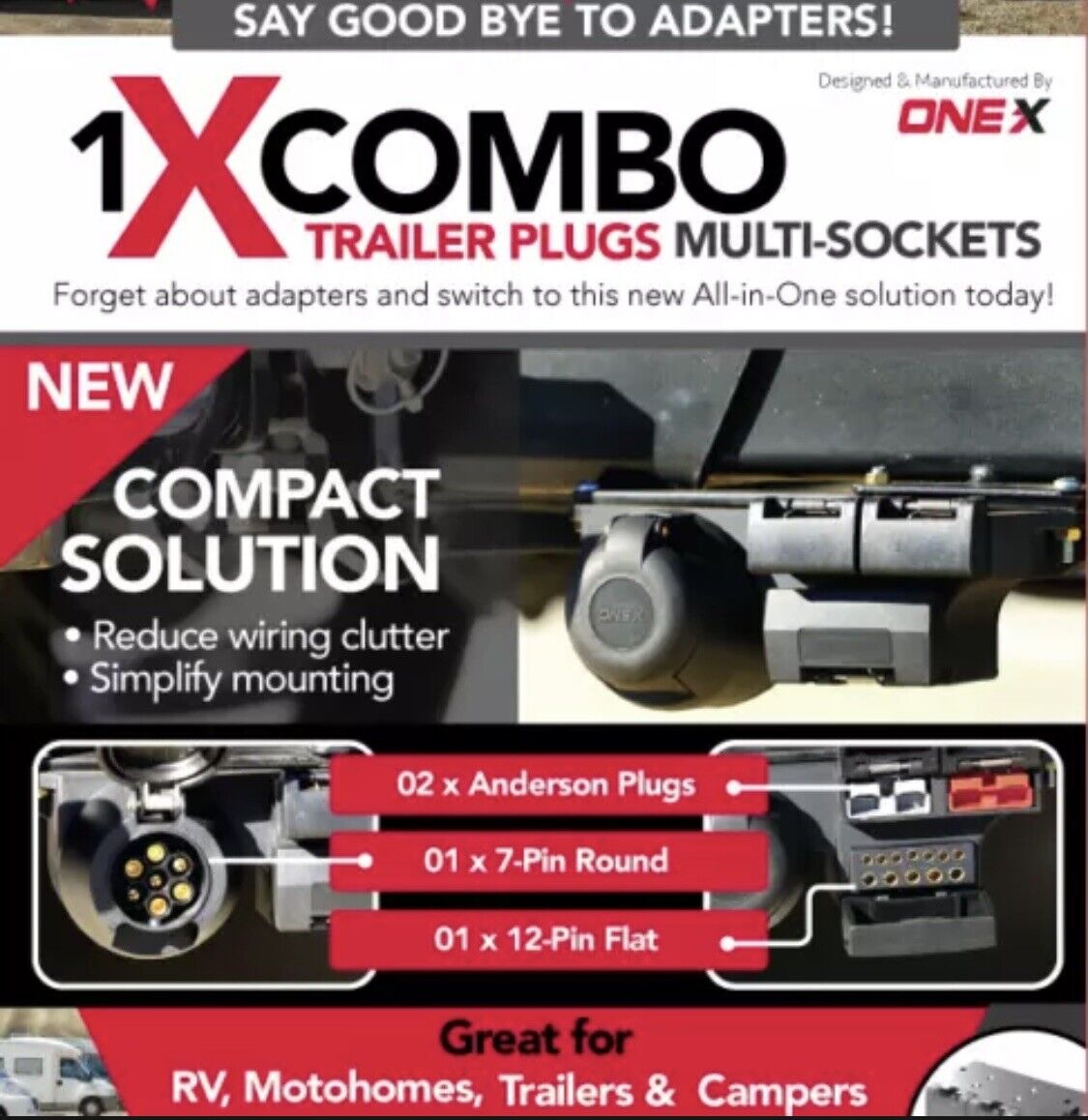 Onex Combo Trailer Plug INC 2 X Anderson Plugs 1 X 7 Pin Round 1 X 12 Pin Flat