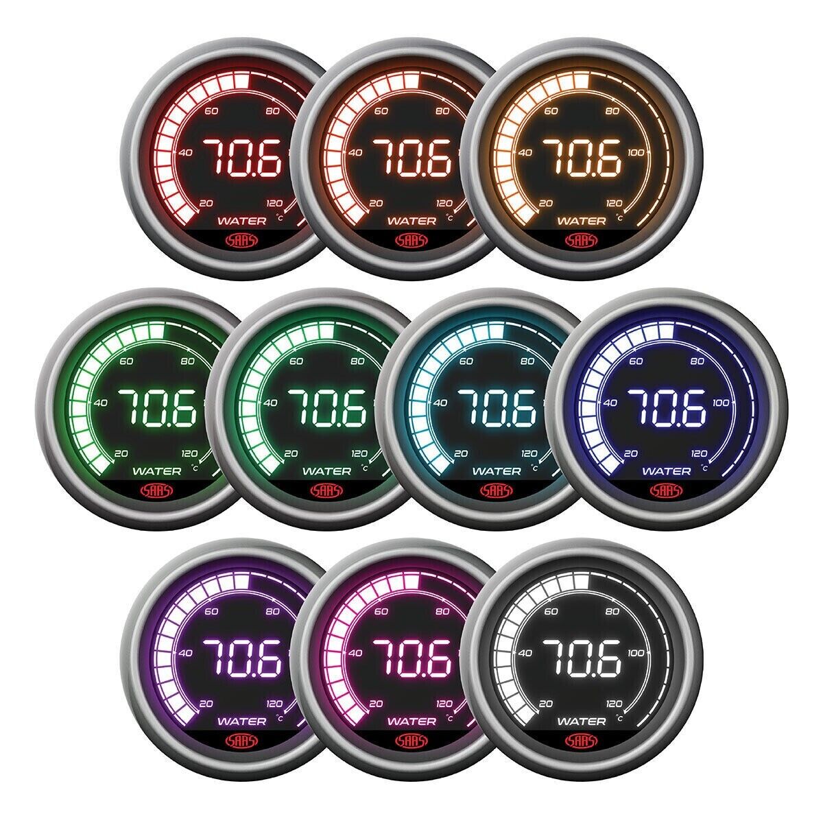SAAS Muscle Digital Series Water Temp 20-120Deg Oil Pressure 150 psi Gauge 52mm