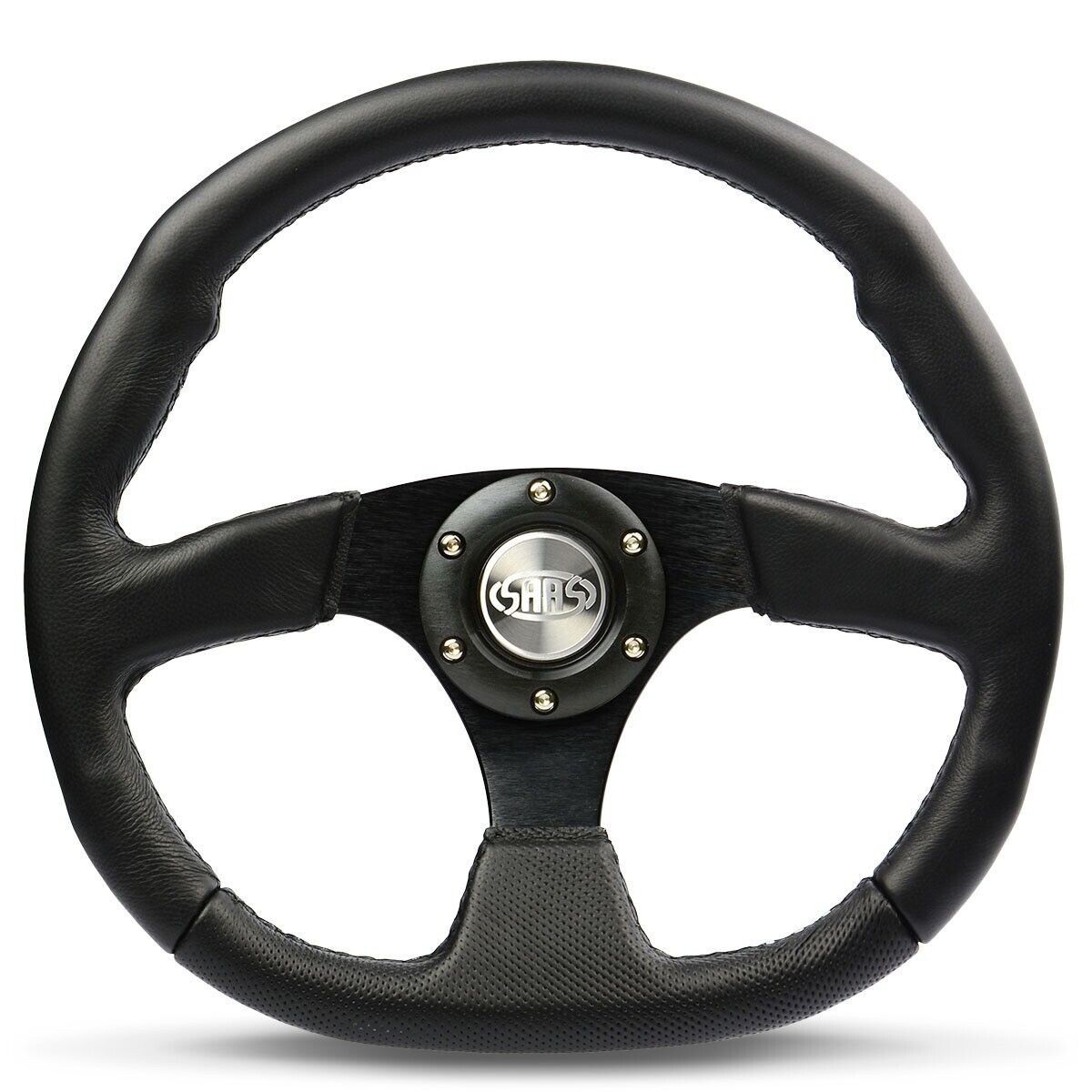 SAAS Steering Wheel Leather 14" ADR Black Flat Bottom