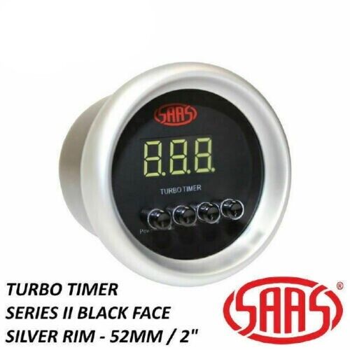 SAAS SGDTT52BS2 Turbo Timer 52mm 2in Digital Gauge Black Silver Rim 4 Colour