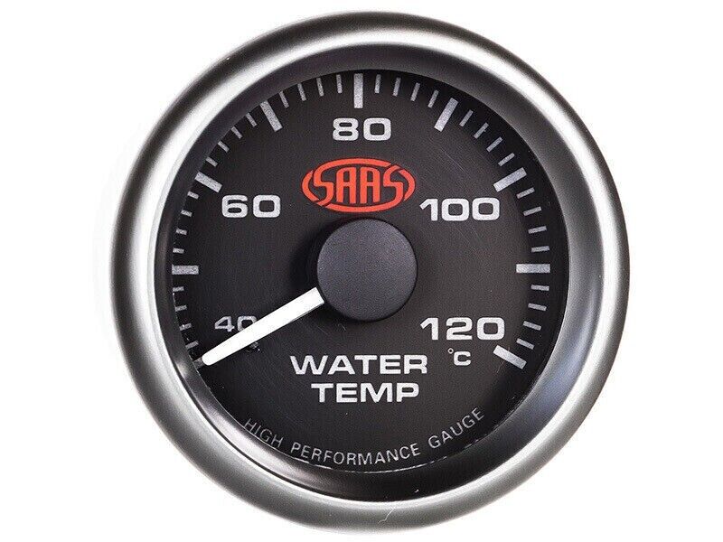 SAAS Performance Water Temp 40 > 120 Deg C 52mm Analog Gauge Black Face 4 Colour