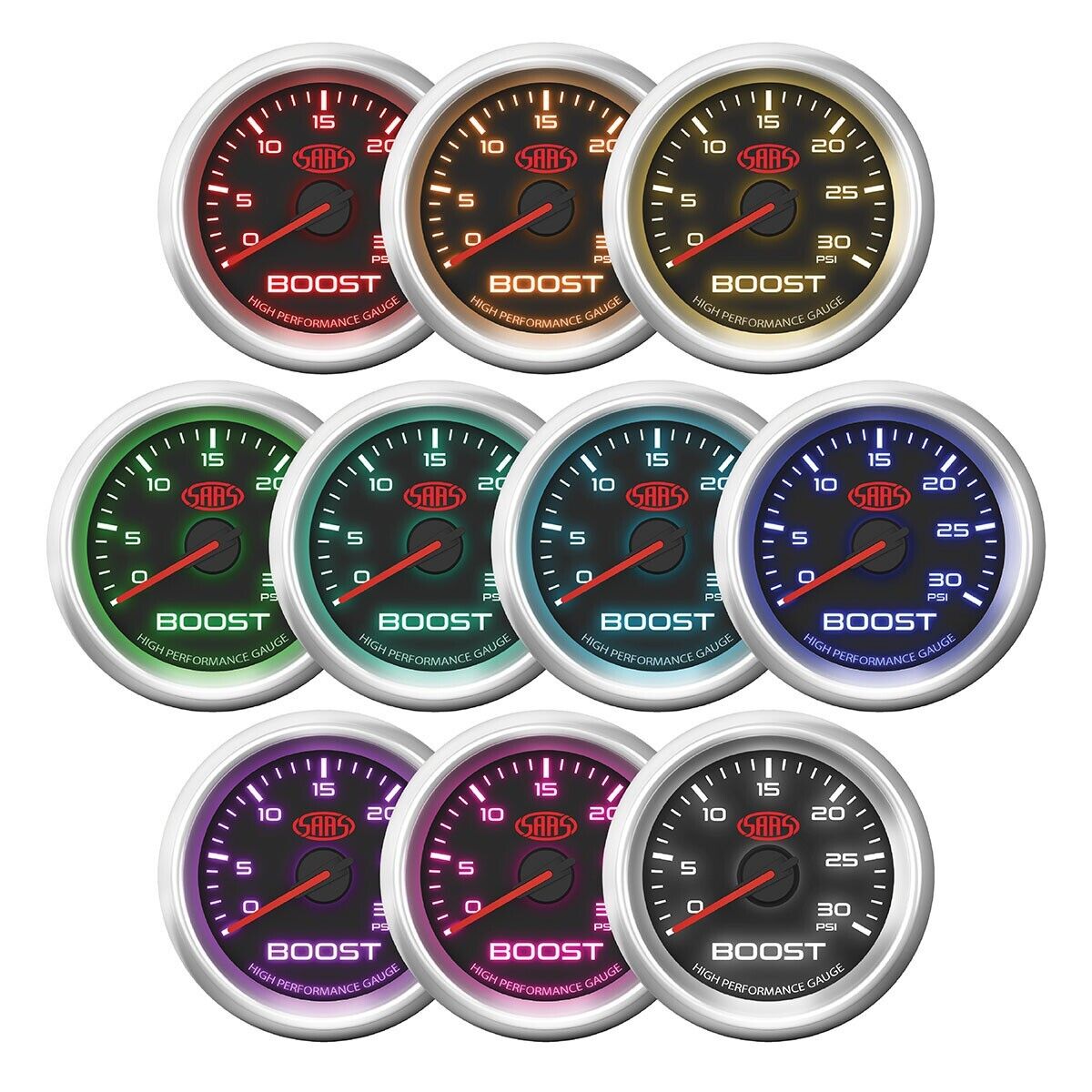 SAAS Boost Gauge Diesel 0-30 psi 52mm Black Muscle Series 3