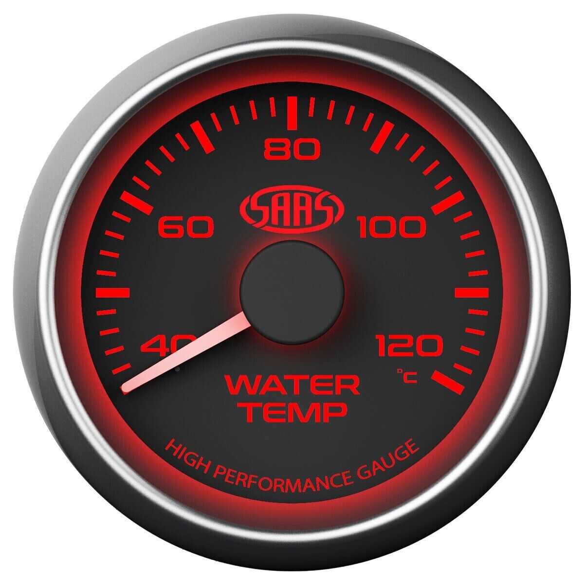 SAAS Performance Water Temp 40 > 120 Deg C 52mm Analog Gauge Black Face 4 Colour