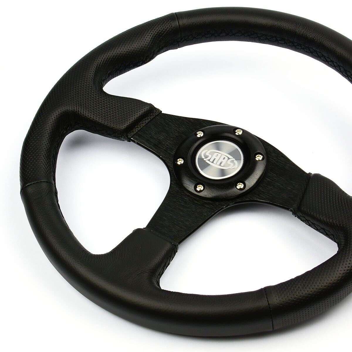 SAAS Steering Wheel Leather 350mm ADR Black Spoke