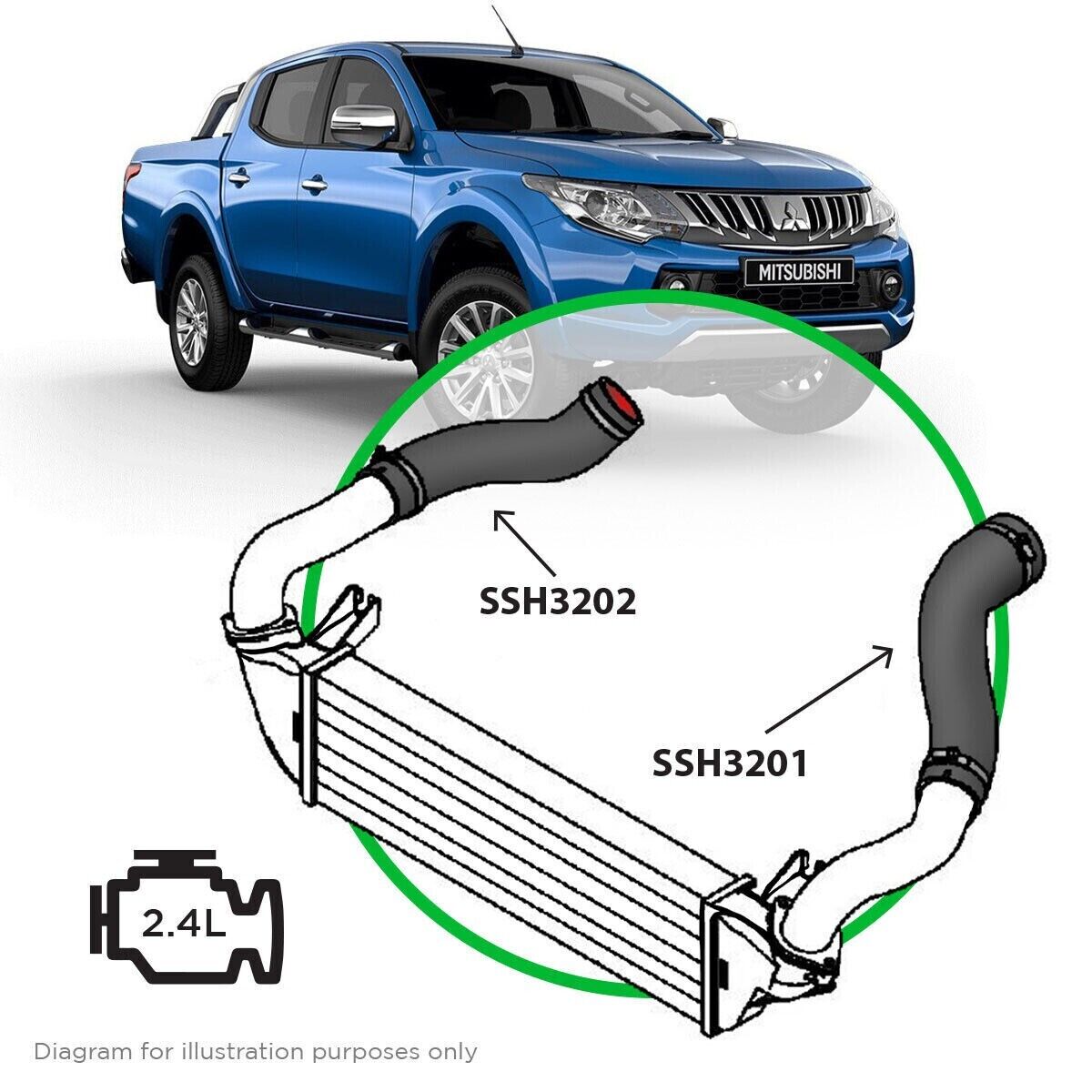 Genuine SAAS Silicone Intercooler Pipe LH Hot for Triton 2.4L MQ 2015 - On