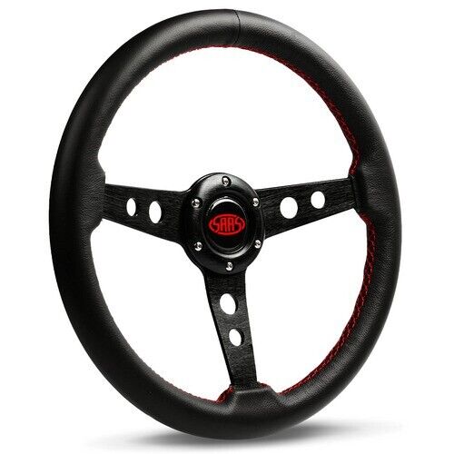 SAAS Steering Wheel Leather 350mm ADR Retro Black Spoke