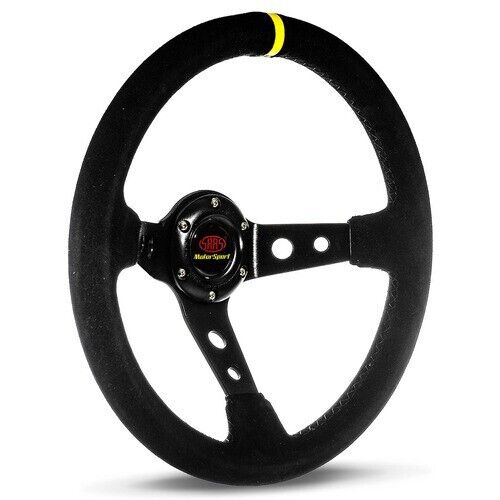 SAAS Steering Wheel Suede 350mm ADR GT Deep Dish Black With Holes + Indicator