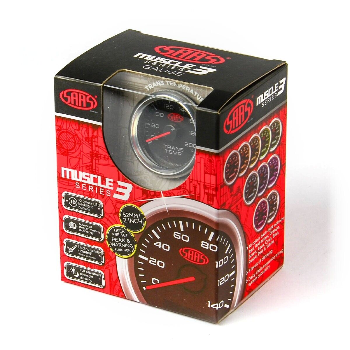 SAAS Trans Temp Gauge 60°-200° 52mm Black Muscle Series 3