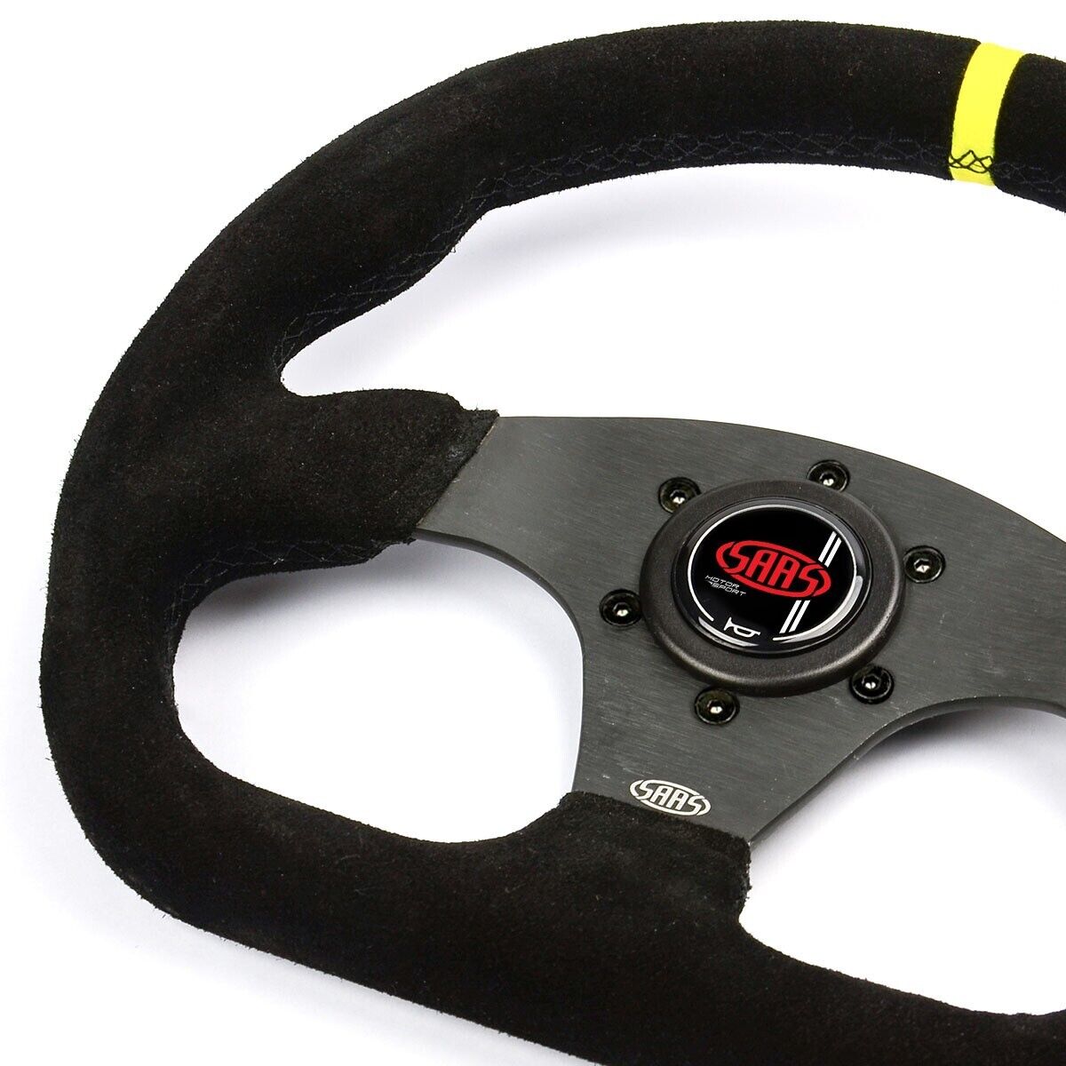 SAAS Steering Wheel Suede 330mm ADR Black Flat Bottom + Indicator