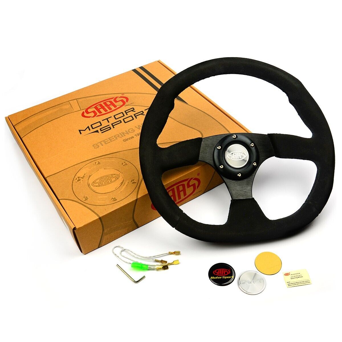 SAAS Steering Wheel Suede 14" ADR Black Flat Bottom