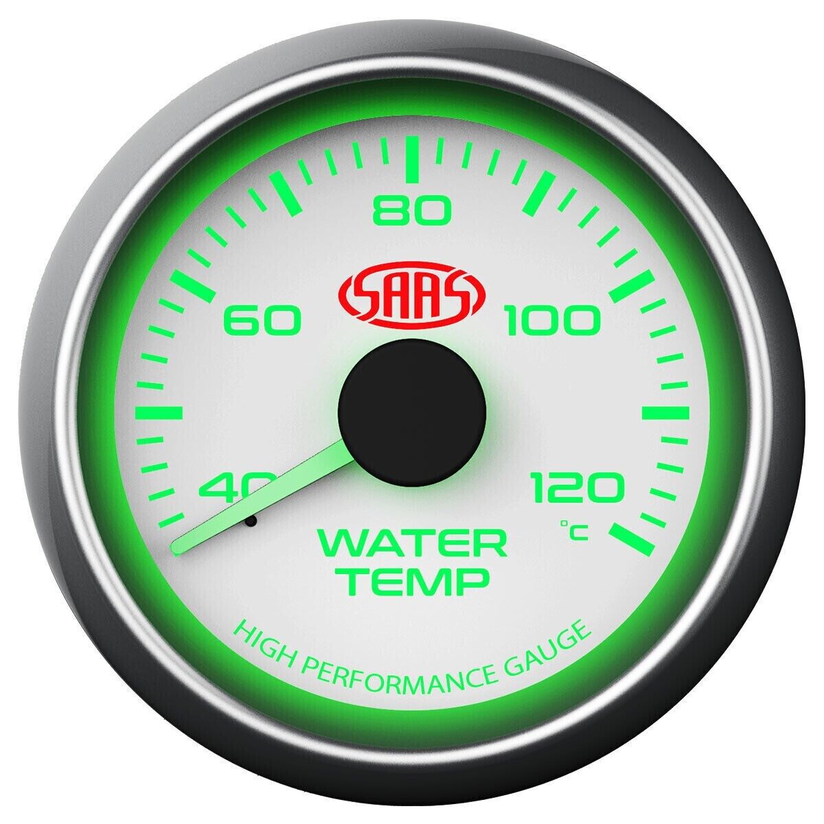 SAAS Performance Water Temp 40 > 120 Deg C 52mm Analog Gauge White Face 4 Colour