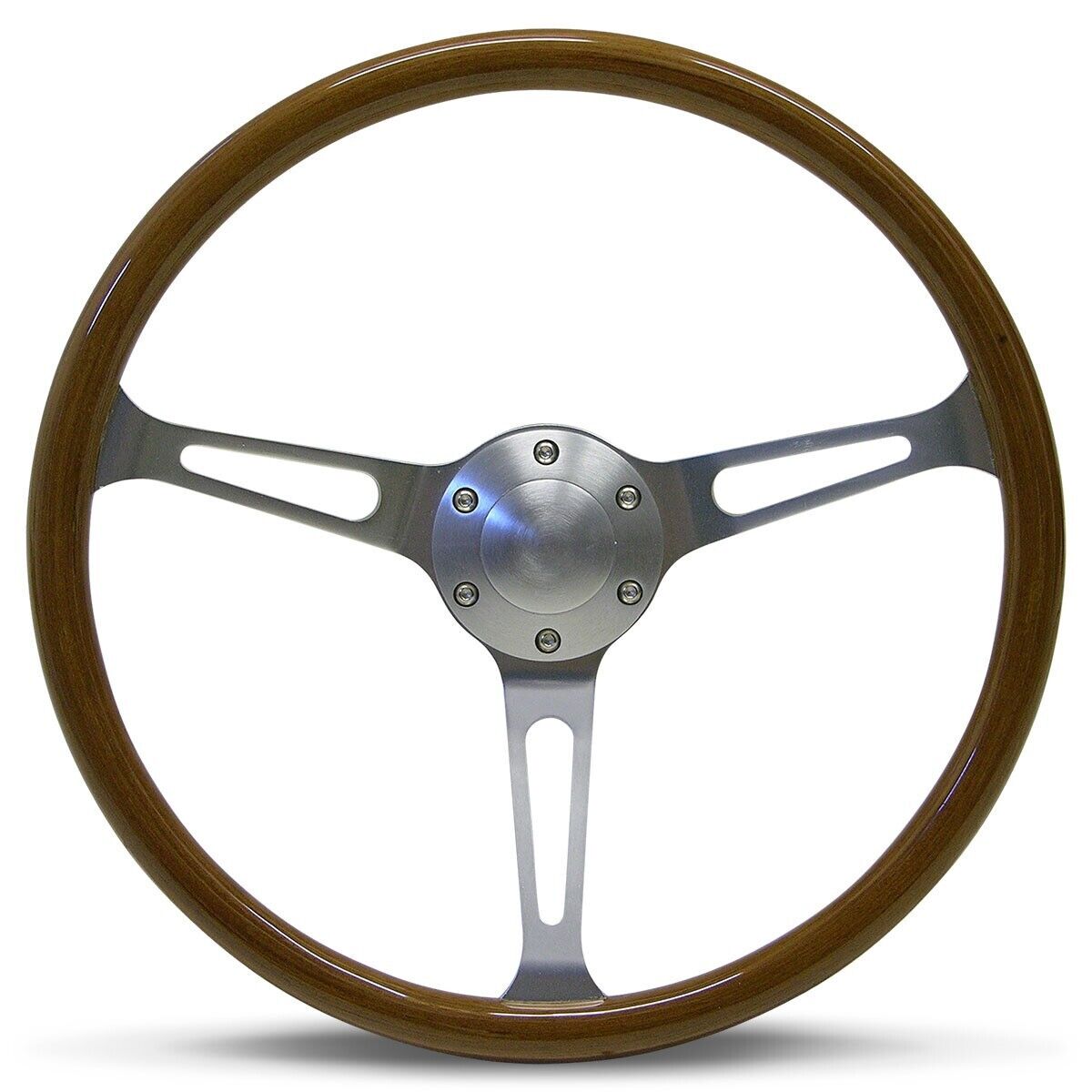 SAAS Steering Wheel Wood 15" ADR Classic Brushed Alloy Slotted