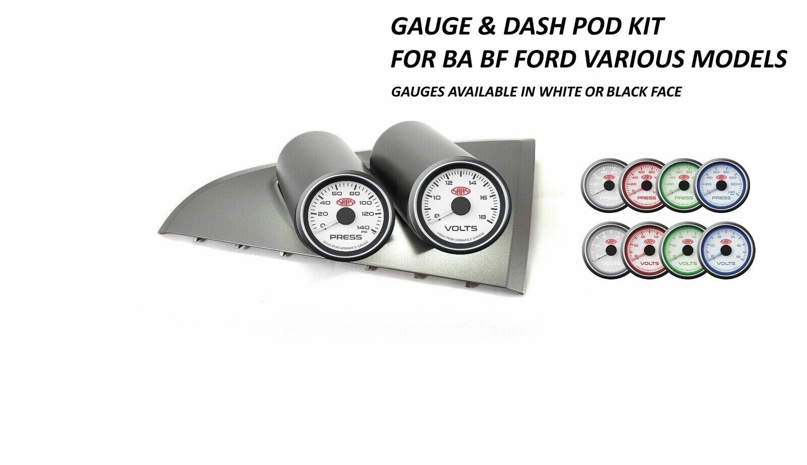 SAAS Gauge Dash Pod Volts & Oil Pressure Gauges for BA BF Falcon XR6 XR8 GT F6