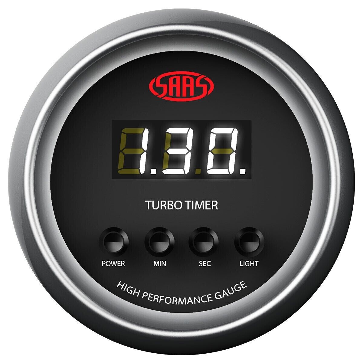 SAAS Performance Turbo Timer 52mm 2in Digital Gauge Black Face 4 Colour