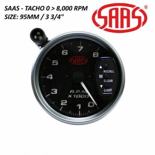 SAAS Performance SG-TAC334B Tacho Tachometer 3 3/4in 95mm Analog Gauge - Black