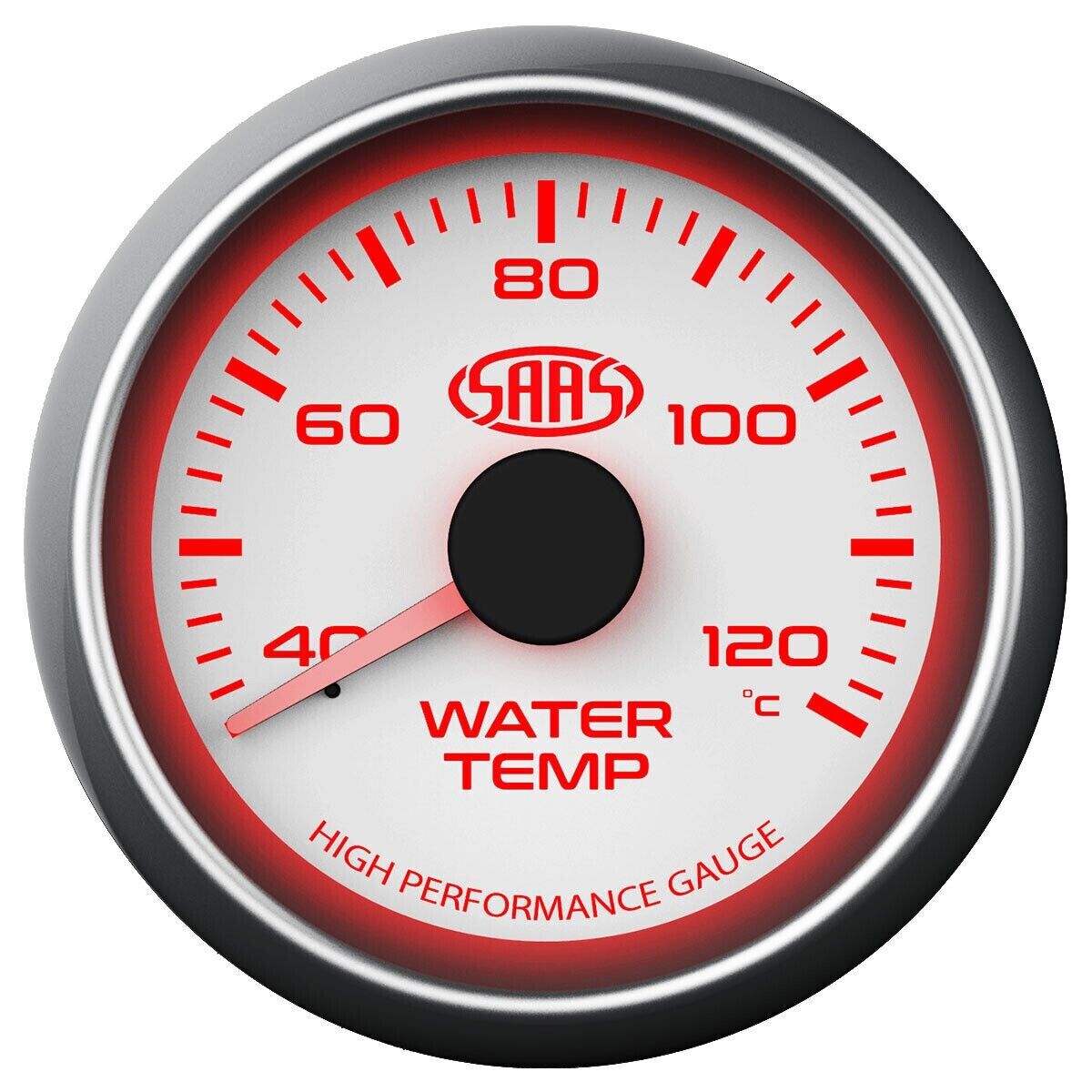 SAAS Performance Water Temp 40 > 120 Deg C 52mm Analog Gauge White Face 4 Colour