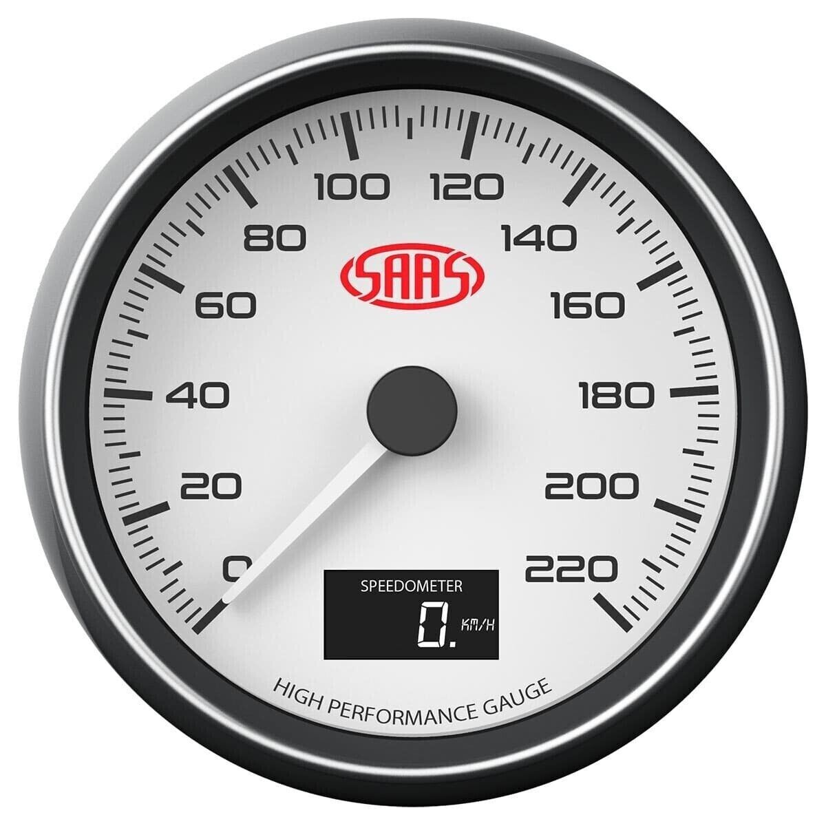 SAAS Speedometer Speedo for Muscle Series >220 Kph 3 1/2in / 90mm Dash White