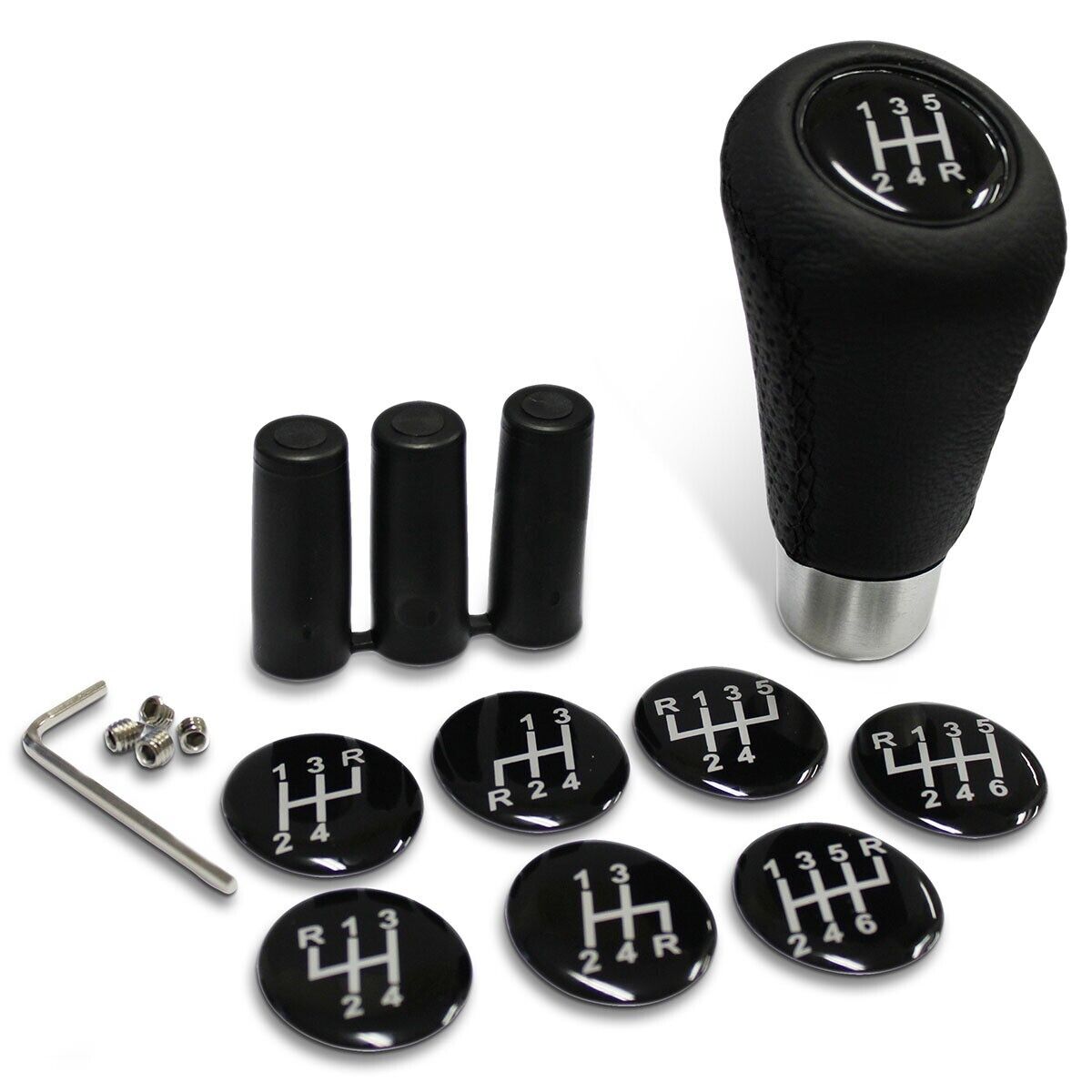 SAAS Genuine Black Leather Gear Knob with 8 Shift Patterns