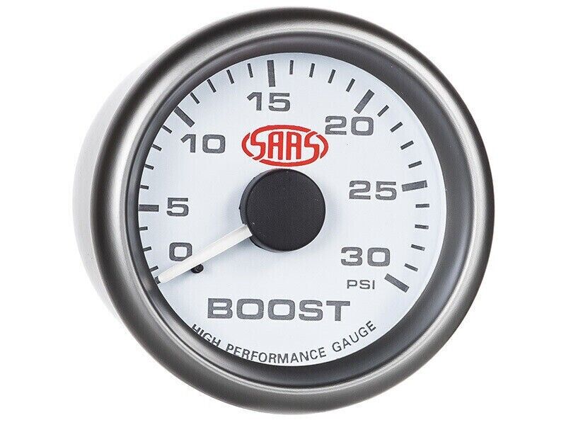 SAAS Boost 52mm 2in 0 > 30 PSI Analog Gauge White Face 4 Colour Lighting Diesel