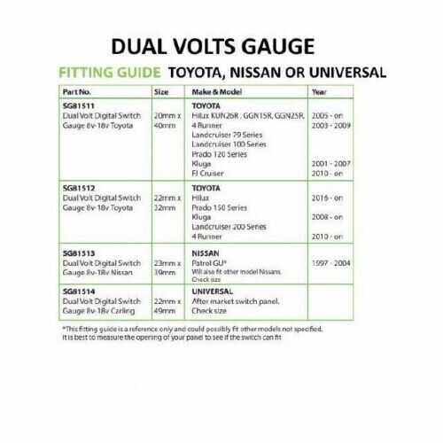 SAAS SG81513 Dual Volt Digital Switch Gauge for Nissan GU Patrol 1997 > 2004