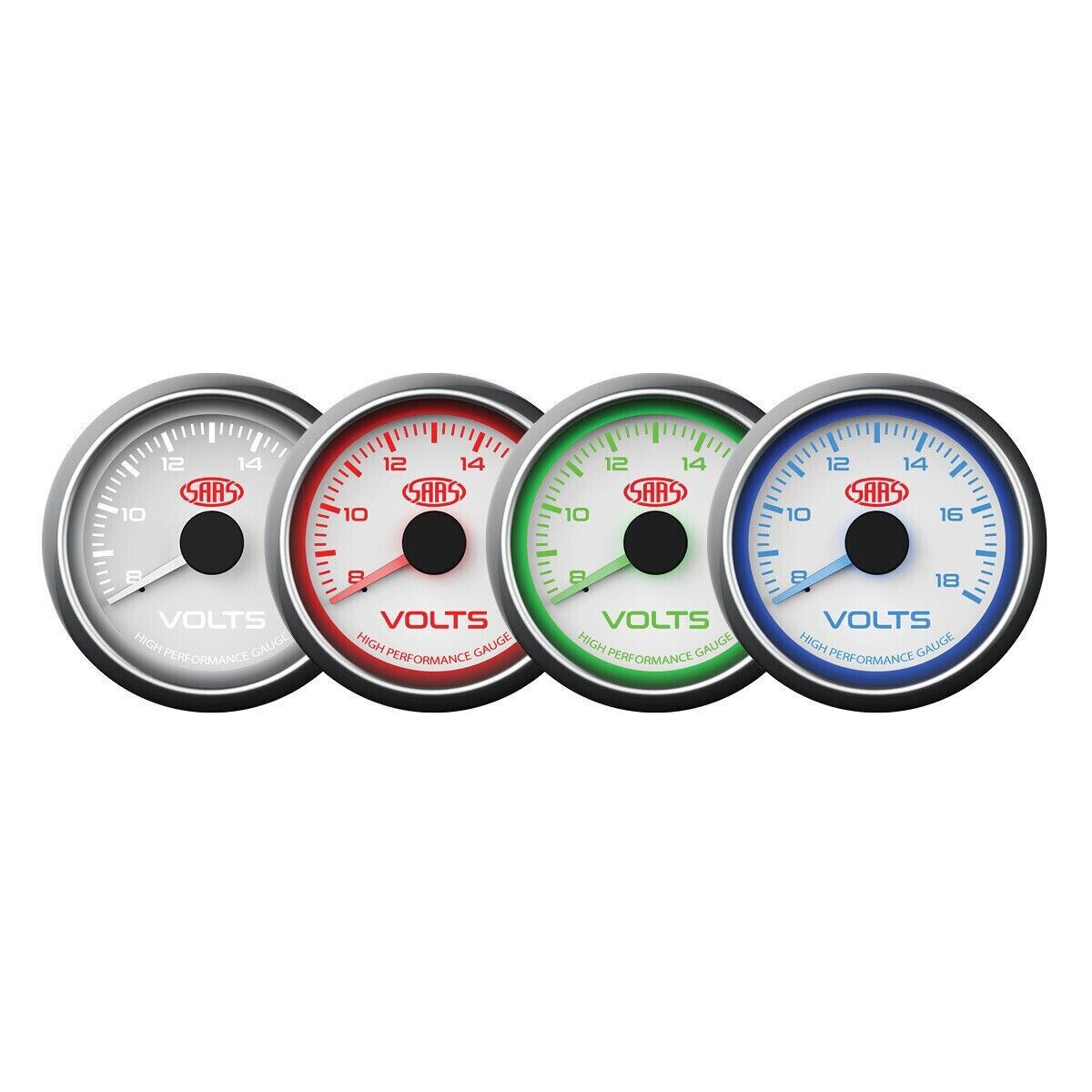 SAAS SG-VLT52W Performance Volts 52mm Analog Gauge White Face 4 Colour Lighting