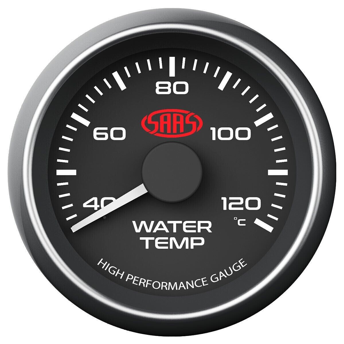 SAAS Performance Water Temp 40 > 120 Deg C 52mm Analog Gauge Black Face 4 Colour