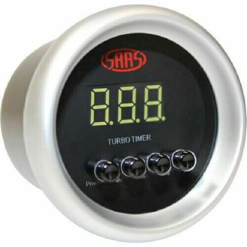 SAAS SGDTT52BS2 Turbo Timer 52mm 2in Digital Gauge Black Silver Rim 4 Colour