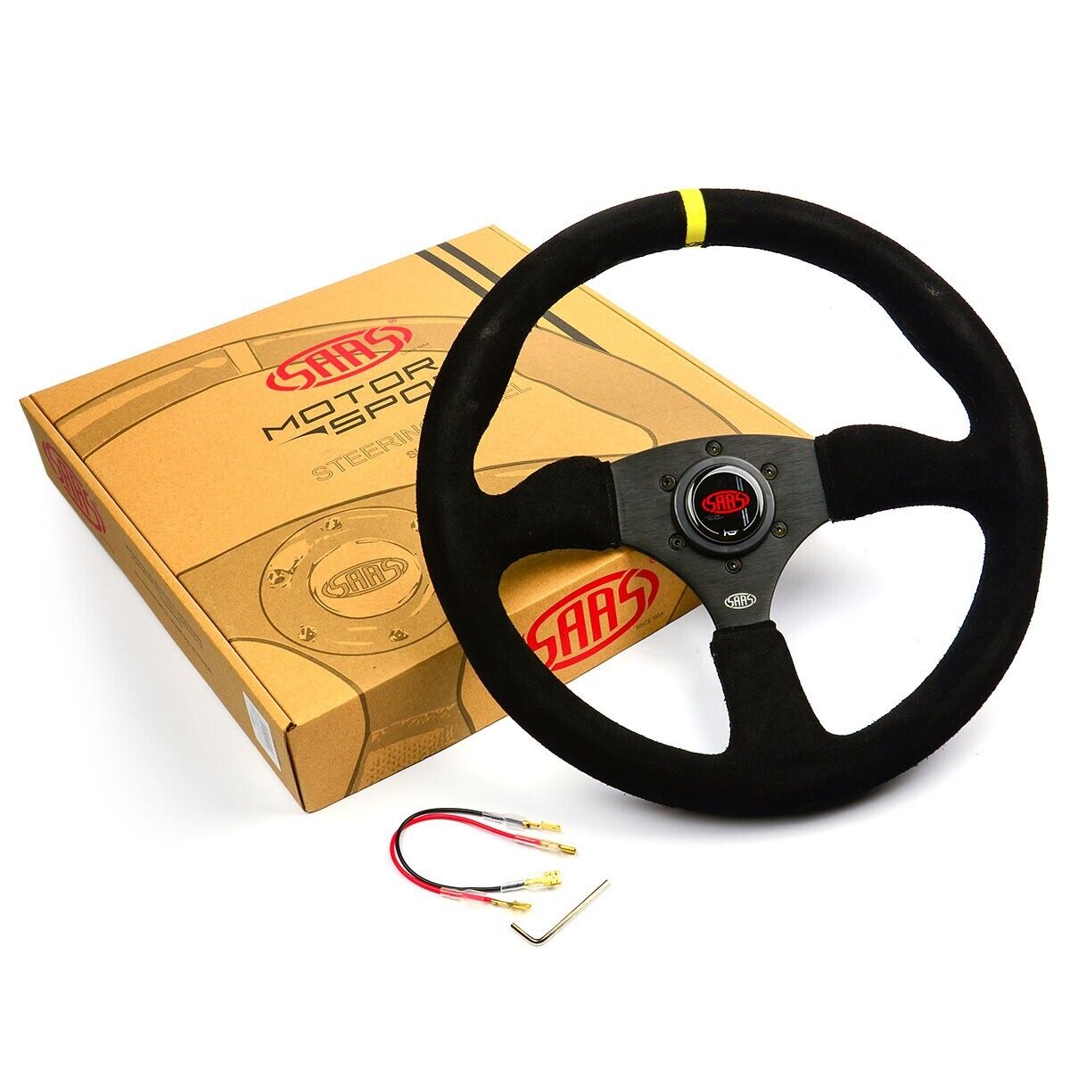 SAAS Steering Wheel Suede 350mm ADR Tokyo Motorsport Black Spoke + Indicator