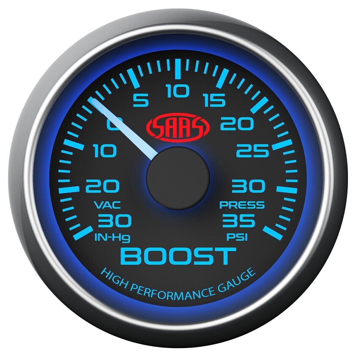 SAAS Performance Turbo Boost 52mm 2in 30 IN-HG > 35 PSI Analog Gauge Black