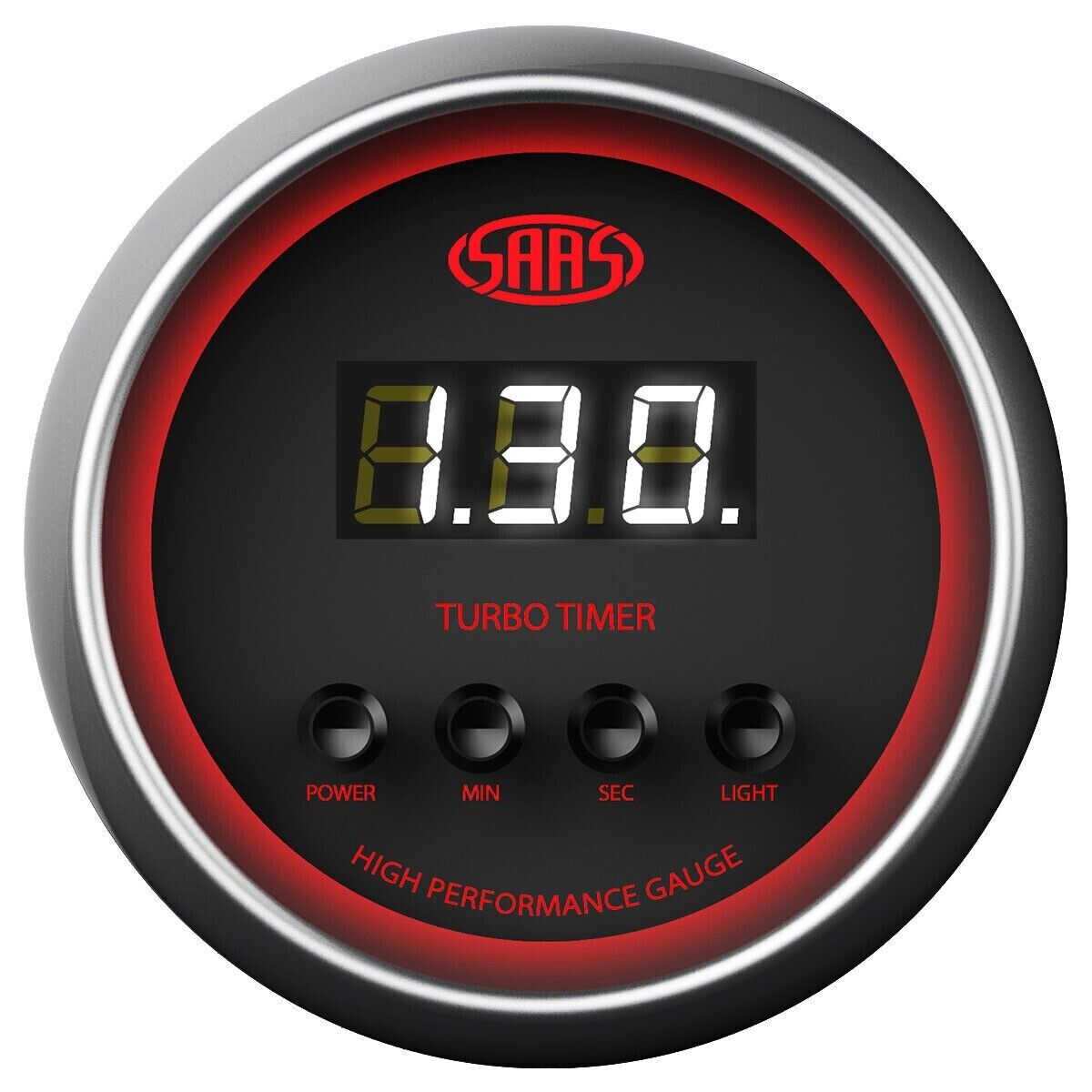 SAAS Performance Turbo Timer 52mm 2in Digital Gauge Black Face 4 Colour