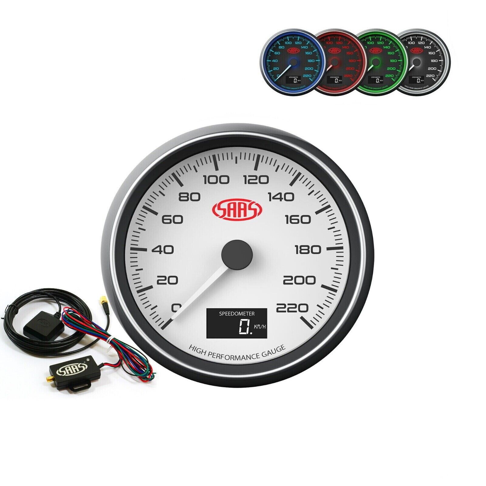 SAAS GPS Speedometer Speedo for Muscle Series >220 Kph 3 1/2in / 90mm Dash White