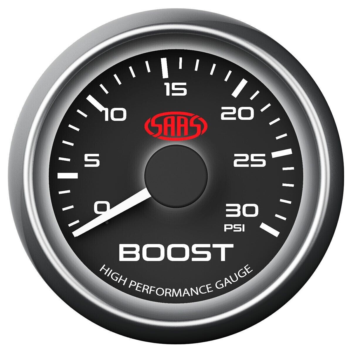 SAAS Boost 52mm 2in 0>30 PSI Analog Gauge Black Face 4 Colour Lighting Diesel