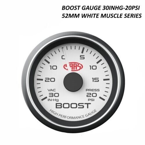 SAAS Turbo Boost Gauge Boost Controller 52mm 2in & -30hg > 20PSI White Petrol