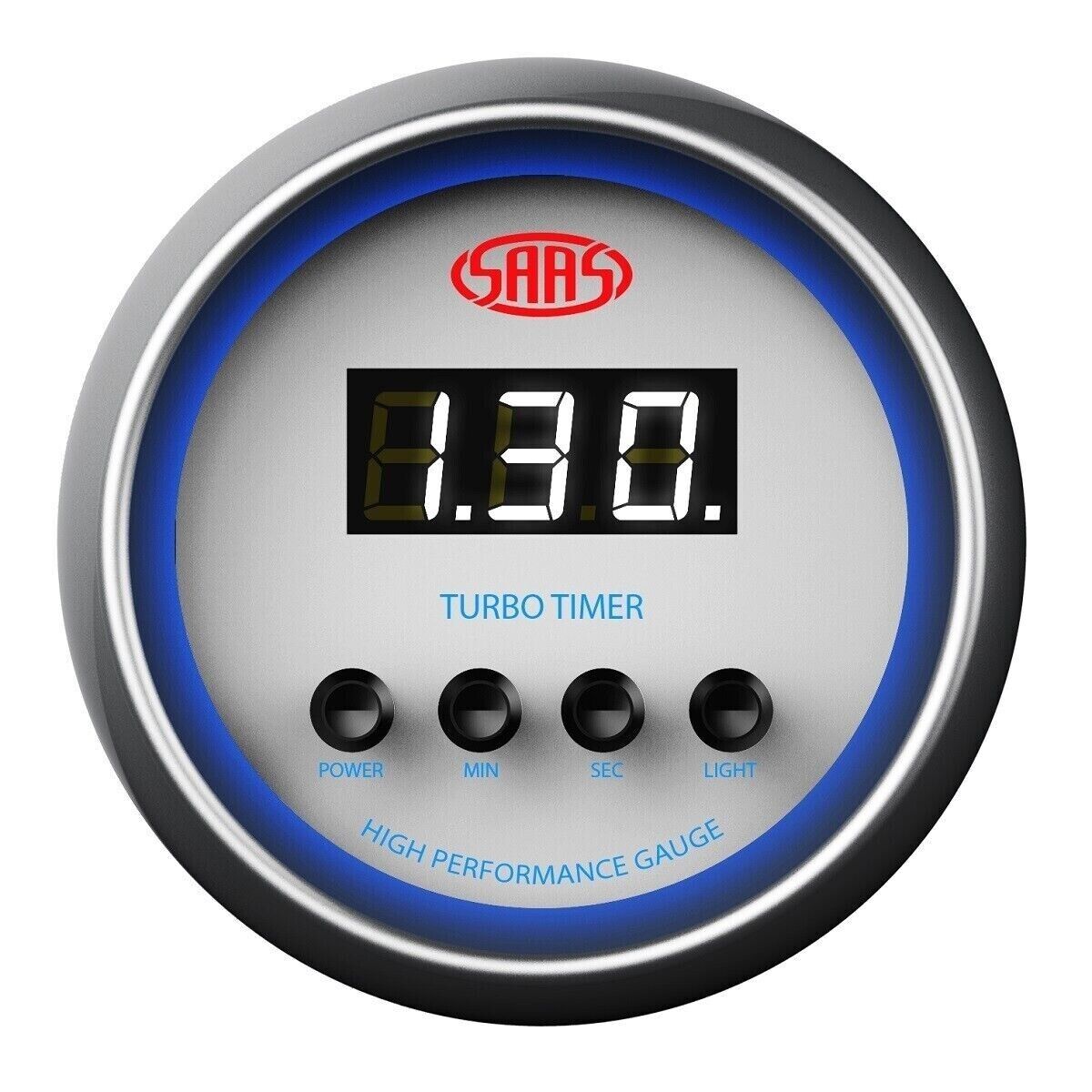 SAAS Performance Turbo Timer 52mm 2in Digital Gauge White Face 4 Colour