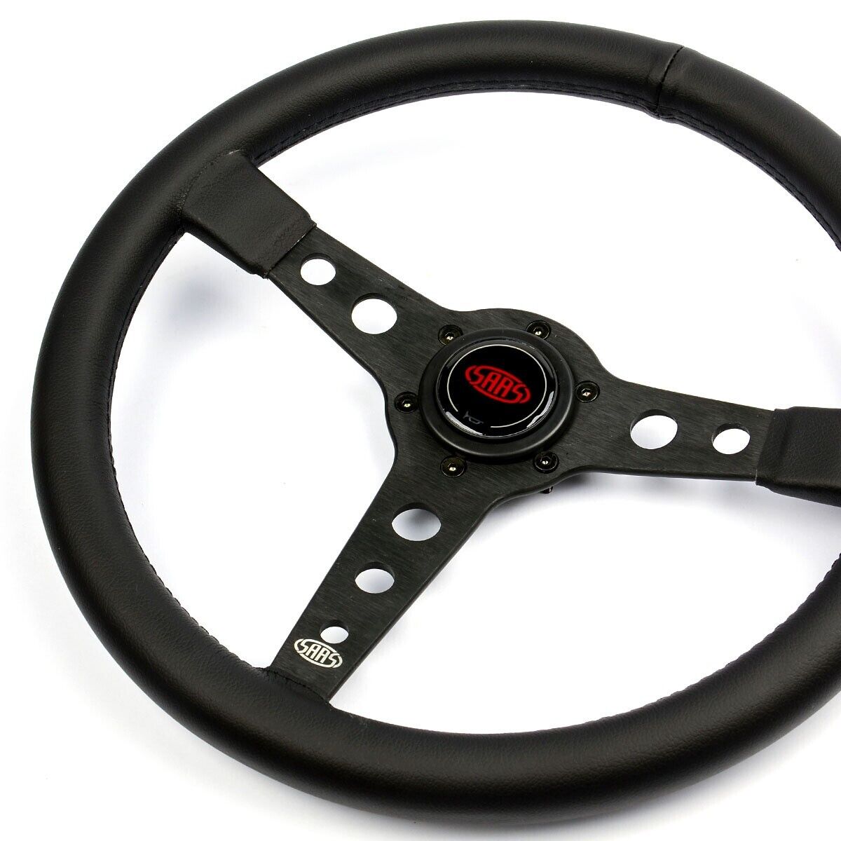 SAAS Steering Wheel Leatherette 14" ADR Retro Black Spoke Black Stitching