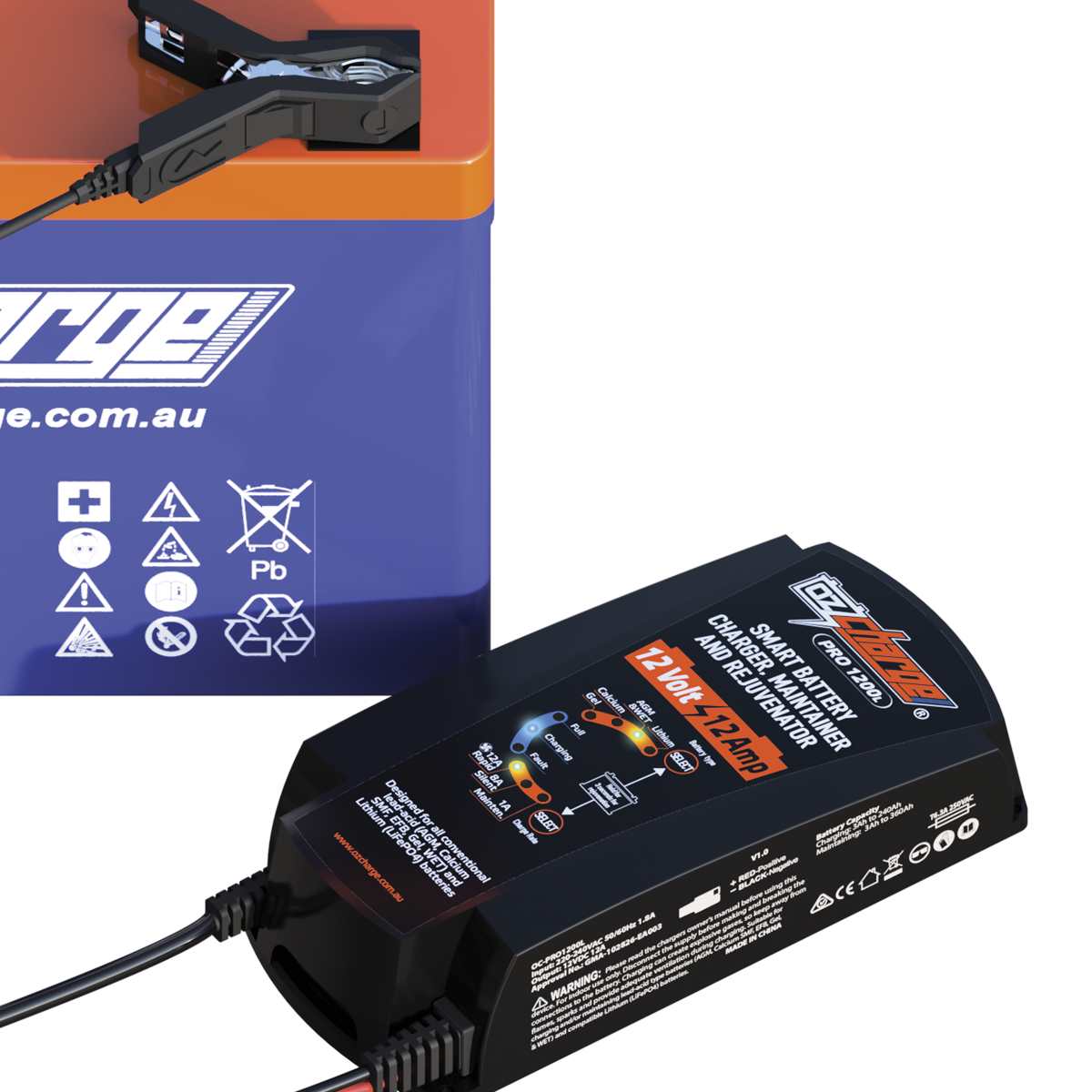 OzCharge Oc-Pro1200L 12V 12A Battery Charger and Maintainer Lithium Pro Series