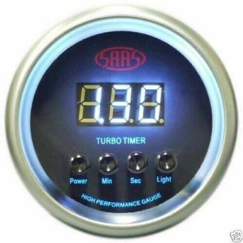 SAAS SGDTT52BS2 Turbo Timer 52mm 2in Digital Gauge Black Silver Rim 4 Colour