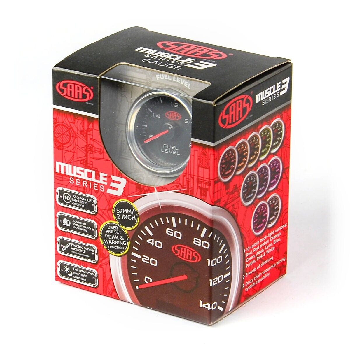 SAAS Fuel Level Gauge 52mm Black Muscle Series 3